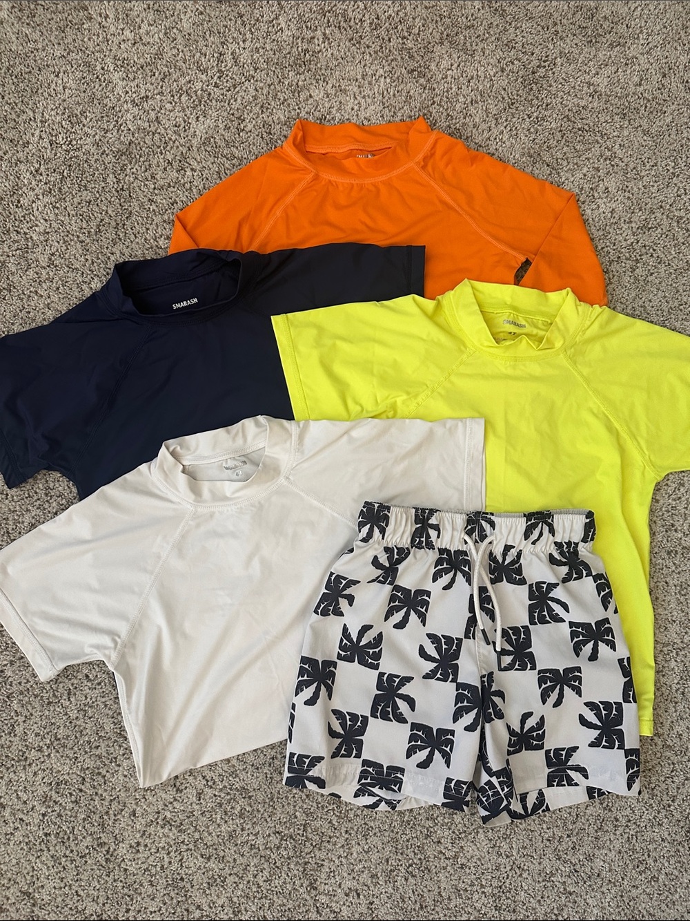 4T Rash Guards & Swim Short - Orange, Navy, Neon Yellow, White